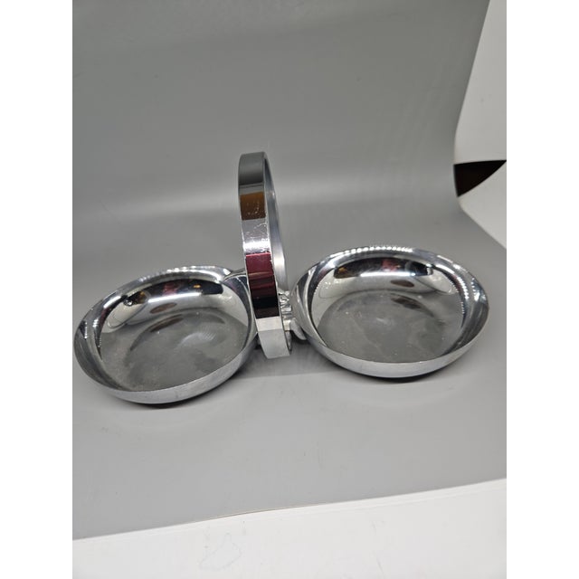 Mid-Century Modern MCM Chase Chrome Art Deco Double Candy Nut Dish Handle With Bird For Sale - Image 3 of 4