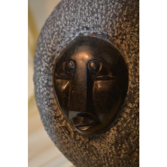 Stone Vintage African Black & Gray Shona Stone Round Woman / Heads Sculpture Statue For Sale - Image 7 of 9