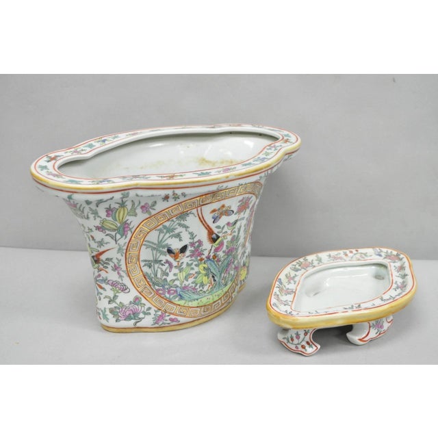 Vintage Chinese Export Porcelain Bird Painted Cachepot Flower Pot Vase For Sale - Image 13 of 16
