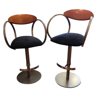 Contemporary Stainless Steel Bar Stools - Pair For Sale