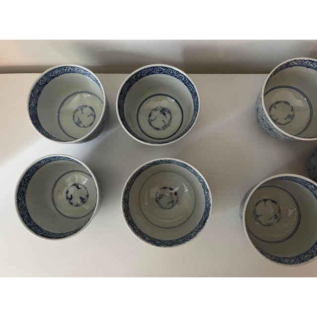 Antique Blue and White Japanese Teacups - Set of 9 - Mizinkarakusa Intricate Designs For Sale - Image 11 of 15