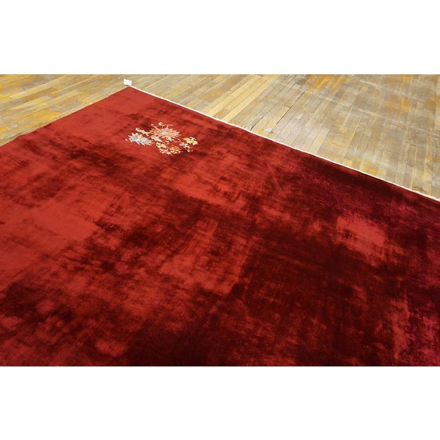 Art Deco 1920s Red Minimalist Antique Chinese Art Deco Rug 9' X 11'4" Handknotted Wool Carpet For Sale - Image 3 of 7