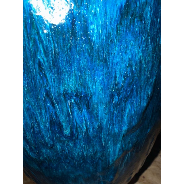 1970s Grand Drip Glaze Cobalt Blue Studio Pottery Ceramic Turned Pottery Lamp For Sale - Image 10 of 10