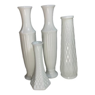 Collection of 4 Vintage Milk Glass Bud Vases For Sale