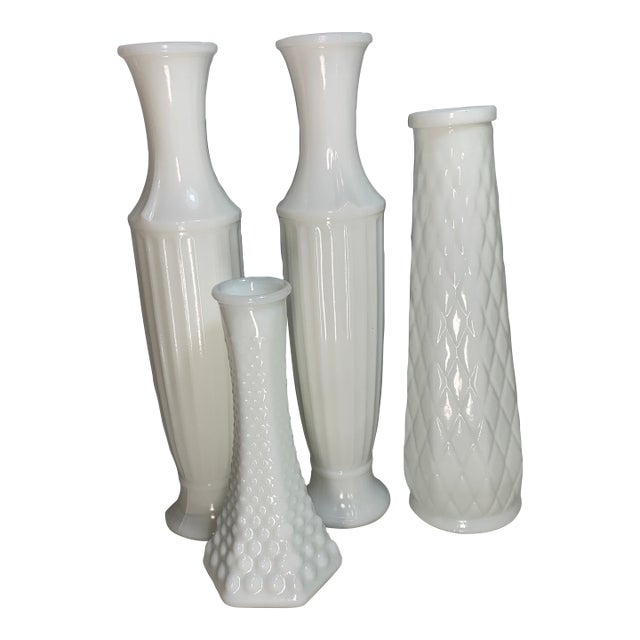 Collection of 4 Vintage Milk Glass Bud Vases For Sale