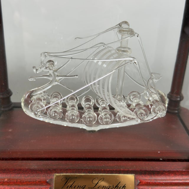 Wood Vintage Miniature Viking Longship in a Glass and Wood Display Case, 1970s For Sale - Image 7 of 13