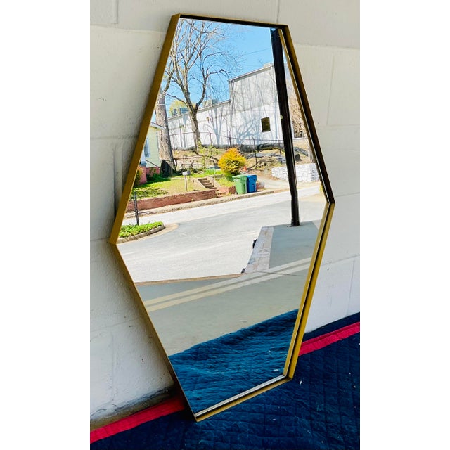 Stylish Contemporary Hexagonal Brass Finished Wall Mirror, showroom floor sample