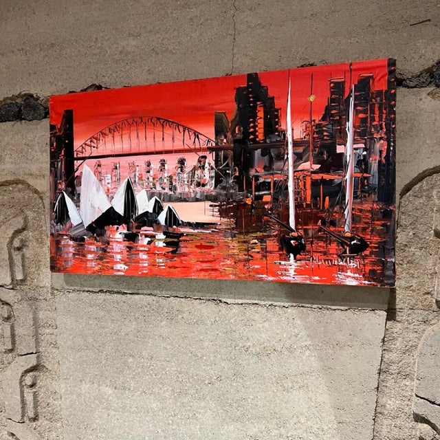 AMBIANIC presents Vivid Color Sydney AU Cityscape Oil Painting Artwork by Mark Kasav 18 tall x 33 w x .75 d Oil on Canvas...