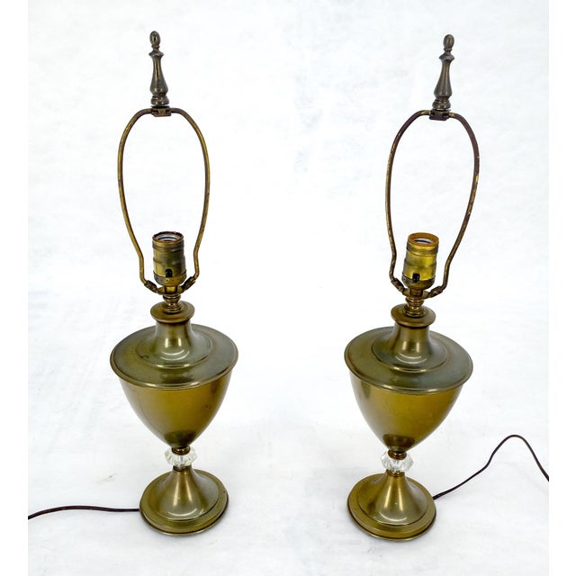 Metal Pair of Urn Cup shape Brass Table Lamps c1940s For Sale - Image 7 of 10