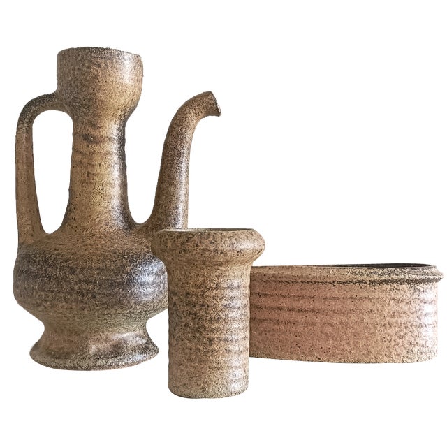 Mid-Century Wabi-Sabi Style Handmade Ceramics Set by Marius Van Woerden, the Netherlands, 1960s, Set of 3 For Sale