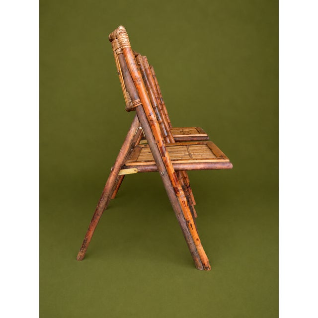 1950s Boho Chic Bamboo & Rattan Folding Chairs, Pair For Sale - Image 6 of 13