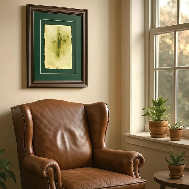 Verdant Memory - Quadriptych- Painting Series - Original Art by Carrie Bergey _ Olive Green, Ochre, White-Set of 4 For Sale In San Francisco - Image 6 of 7