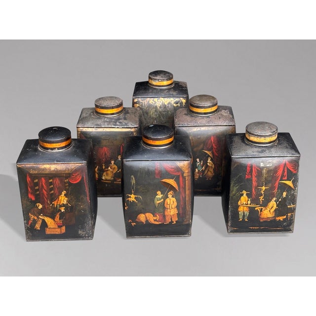 Metal William IV Painted Toleware Tea Canisters, 1830, Set of 3 For Sale - Image 7 of 8