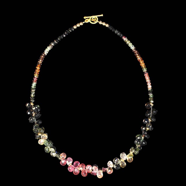 This 18‑inch multi‑color tourmaline necklace is a luminous celebration of color, craftsmanship, and natural elegance. The...