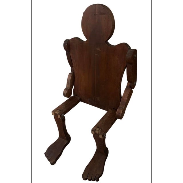Coffee Articulated 20th Century Folk Art 54” Jointed Wooden Mannequin Oddity Sculpture For Sale - Image 8 of 8