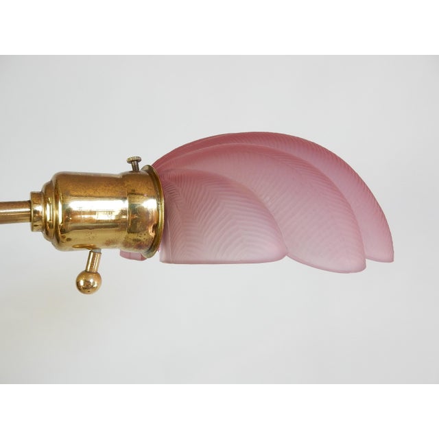 Stunning, violet colored art glass clam shell shade reading lamp, imported from France, circa 1960's. Constructed of solid...