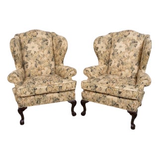 Pair of Ethan Allen Rolled Arm Wingback Chairs For Sale