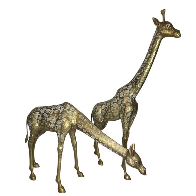 Mid-Century Modern 1980s Hollywood Regency Large Brass Giraffe Sculptures - A Pair For Sale - Image 3 of 11