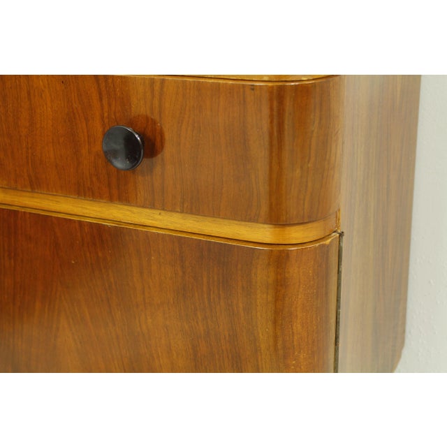 Mid-Century Nightstands with Walnut Veneer and Black Opal Glass Tops, 1960s, Set of 2 For Sale - Image 16 of 17