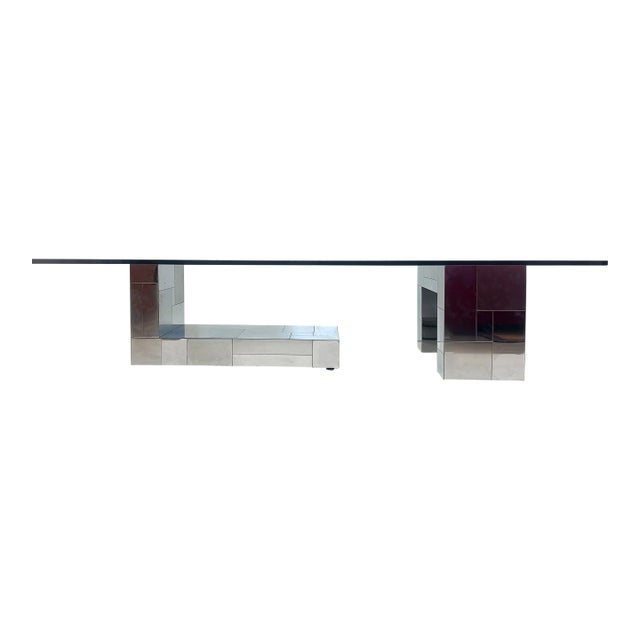 Vintage Chrome Paul Evans Cityscape Tiled Coffee Table, Original Glass Top For Sale