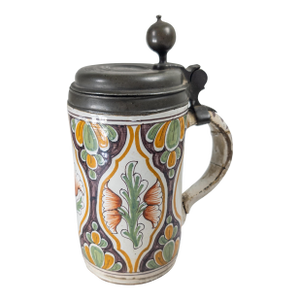 18th Century Continental European German Polychrome Faience Tankard Stein