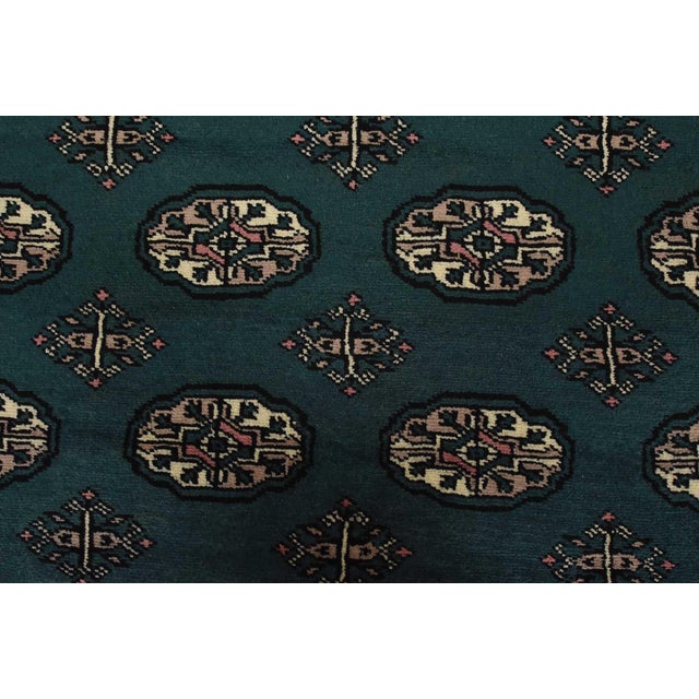 Green Bokhara Rug 5’4” X 8’3” Green Wool Tribal Hand-Knotted Oriental Carpet For Sale - Image 8 of 13