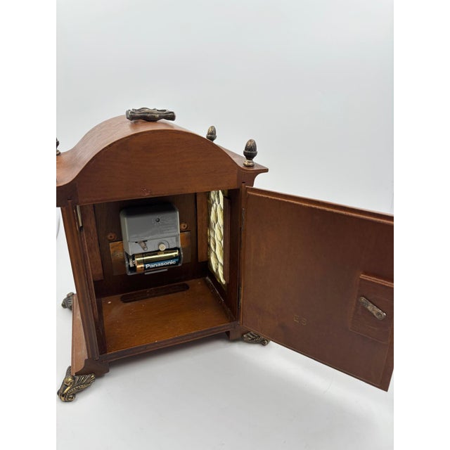 Vintage Tempus Fugit Table Clock in Wooden Case with Brass Details For Sale - Image 13 of 17