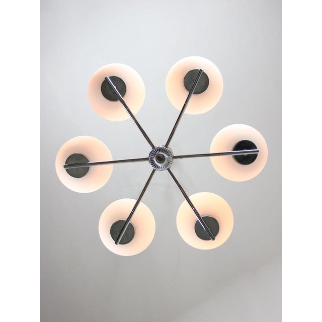 Vintage Italian Chrome and Opaline Chandelier, 1970s For Sale - Image 5 of 15