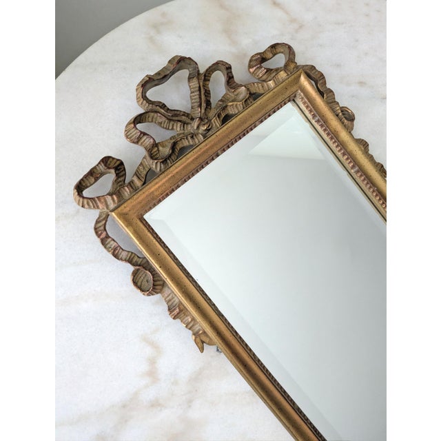 Late 20th Century 52" Tall French Louis XVI Ribbon Crest Bevelled Dressing Mirror by Carolina Mirror Company For Sale In Chicago - Image 6 of 8