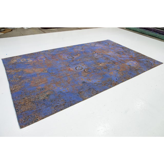 1930s Antique Persian Blue Overdyed Wool Rug With Allover Floral Pattern For Sale - Image 5 of 10