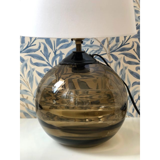 Swedish Modern. Art Deco Table Lamp in smoked Brown Glass. Black fitting. New wiring and lampholder in antique brass....