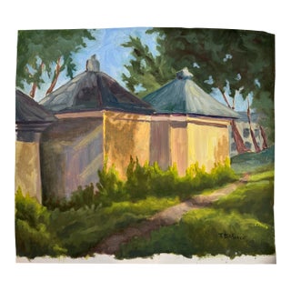 Contemporary Landscape Oil Painting "Buildings, Bastia Corsica" by Teresa DiMarco For Sale