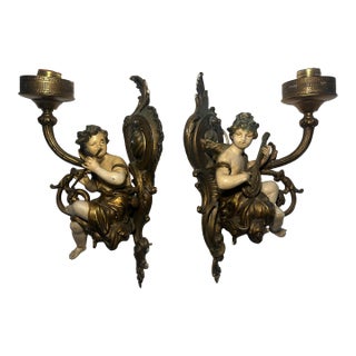 19th Century Antique French Rococo Belle Epoque Bronze Wall Sconces -Set of Two For Sale