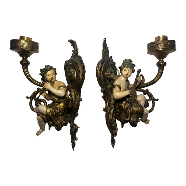 19th Century Antique French Rococo Belle Epoque Bronze Wall Sconces -Set of Two For Sale