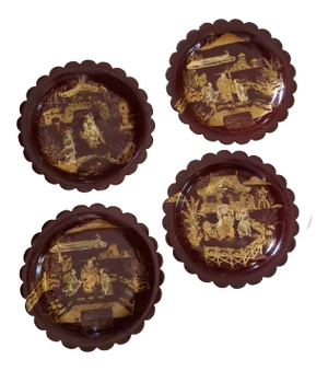 Set of Four Antique English Chinoiserie Papier Mache Plates