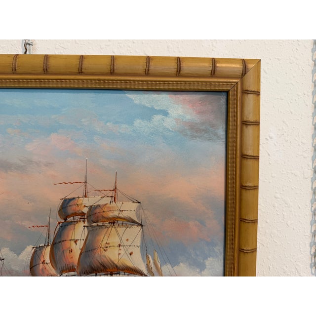 Original Marine Naval Battle Oil Painting Sailing Ships Seascape Framed, Signed For Sale In Jacksonville, FL - Image 6 of 12