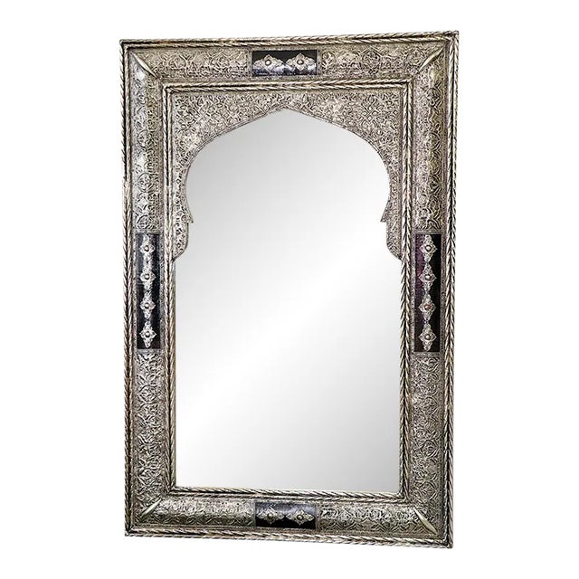 Moroccan Silver Arch Decorative Mirror For Sale