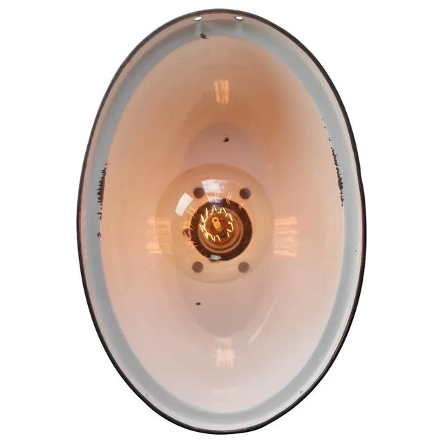 Vintage French Industrial Black Enamel Factory Wall Light For Sale - Image 6 of 7