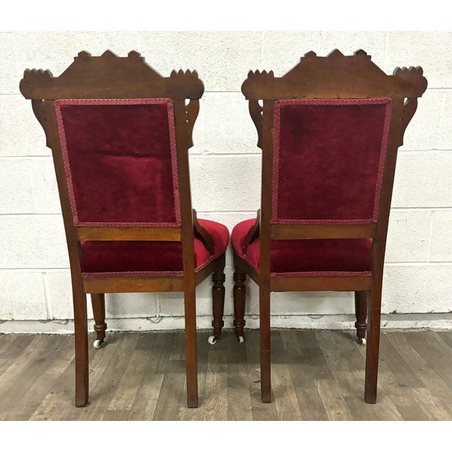 Antique 19th Century Victorian Eastlake Crushed Red Velvet Parlor Side Chairs For Sale - Image 10 of 10