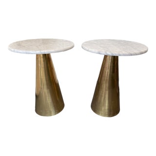 Contemporary Brass and Italian Marble Side Tables - Set of 2 For Sale