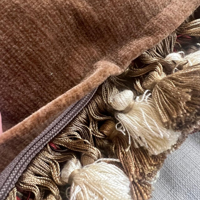 Beautiful antique beadwork pillow with floral design // stunning 21” x 18” decorative pillow // tassel and trim // velvet // hidden zipper For Sale - Image 9 of 10
