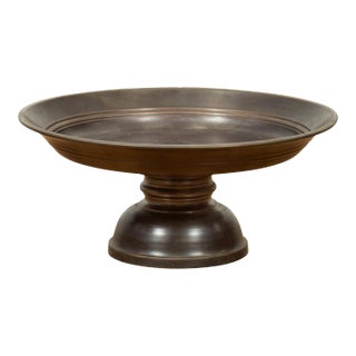 Vintage Cast Bronze Circular Cake Stand with Dark Patina For Sale