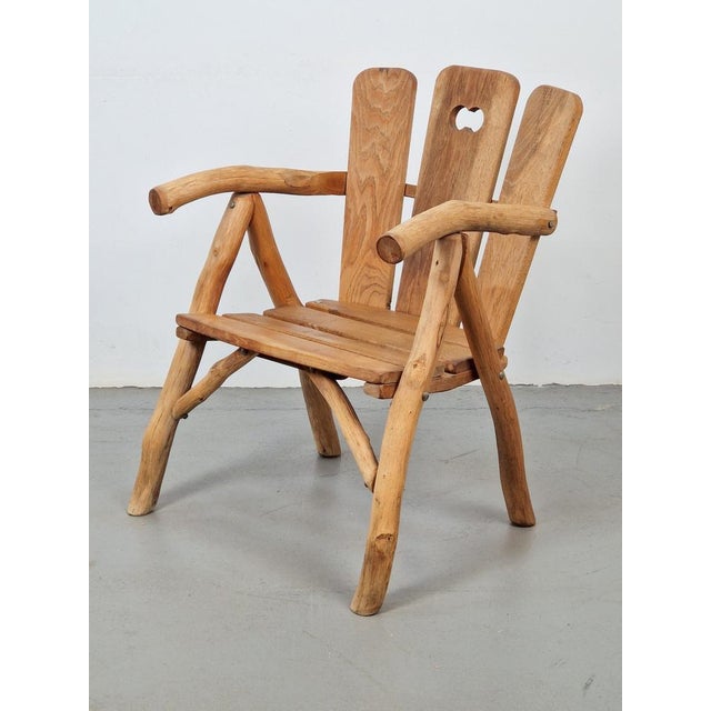 Brown Brutalist Chair Wood Armchair, France, 1980s For Sale - Image 8 of 9