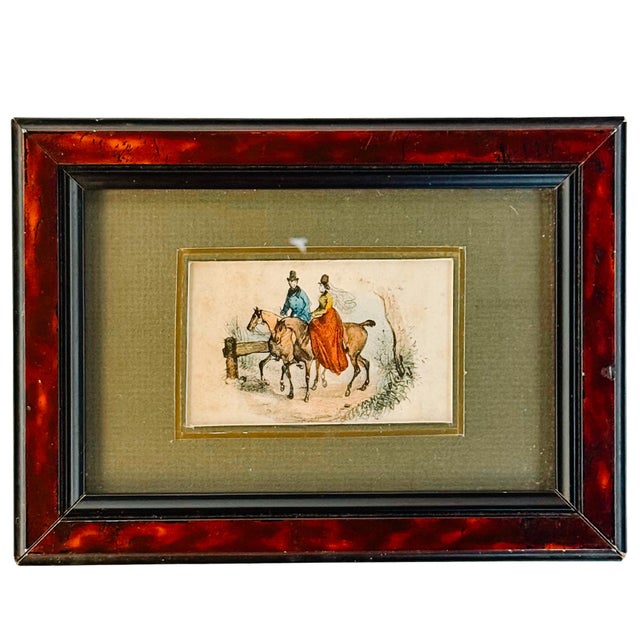 19th Century French Antique Hand-Colored Equestrian Miniature Color Etchings in Faux Tortoiseshell Frames - Set of 5 For Sale - Image 5 of 18