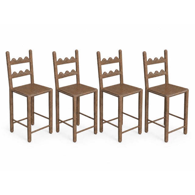 French Country Set of 4 Country French Counter Stools With Custom Antique Driftwood Finish For Sale - Image 3 of 6