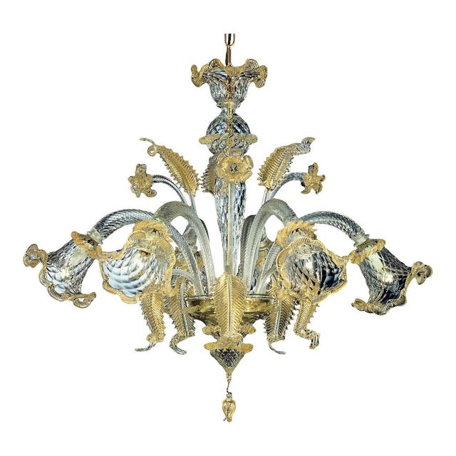 Glass Venetian Floreal Gold-Leaf Murano Glass Chandelier by Simoeng For Sale - Image 7 of 7