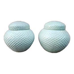 Pair of Celadon Scallop Green Ginger Jars Designed by Fabienne Jouvin for Tozai Home