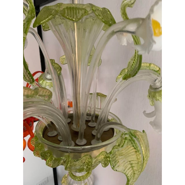 Floral Green Leaves and Milky "Calle" Chandelier For Sale - Image 4 of 11