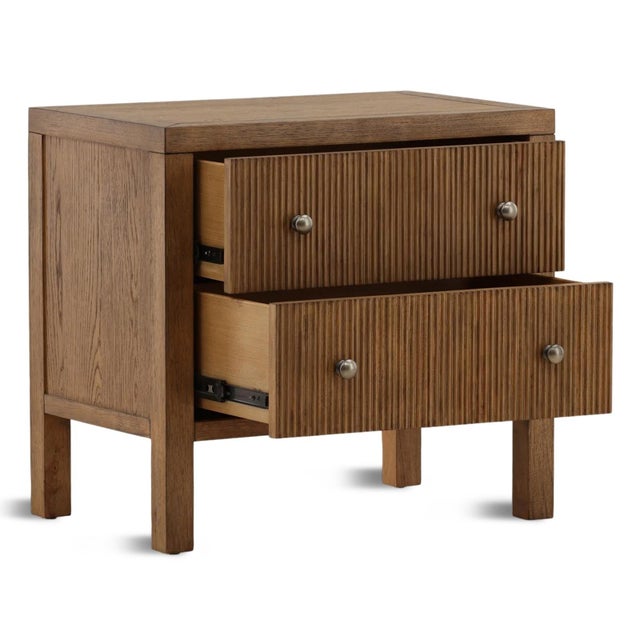 2020s Two-Drawer Carved Oak Organic Transitional Nightstand For Sale - Image 5 of 8