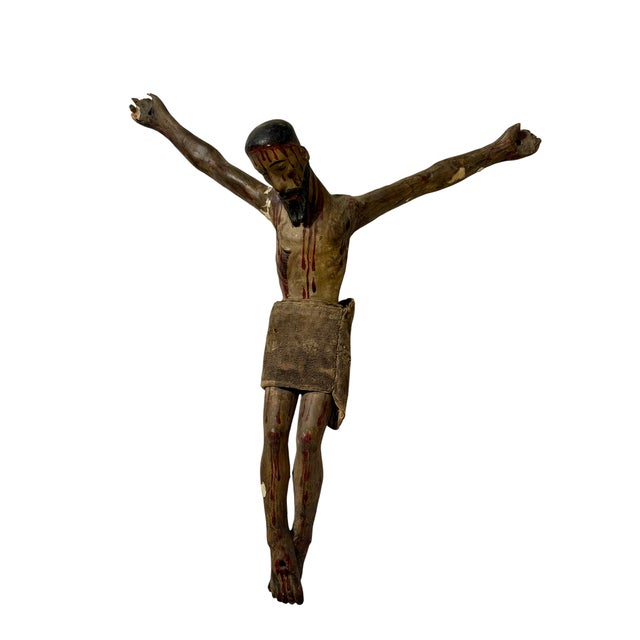 Antique 18th C Corpus Christi Sculpture Crucified Christ Wooden Statue.
